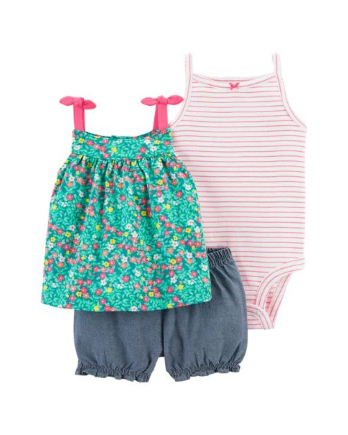 Carter's Set 3 piezas mameluco short y blusa - Talla 12 meses