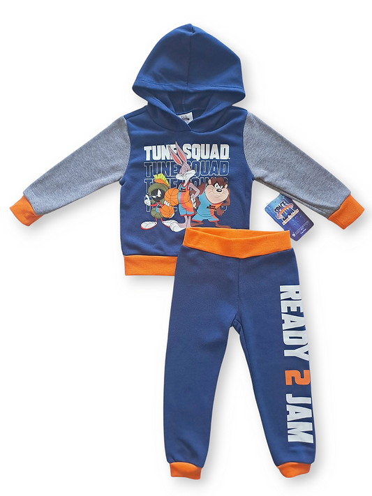 Space Jam conjunto pantalon y abrigo capucha gris azul naranja - Talla 3T