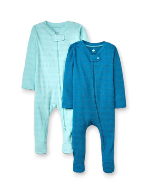 Cloud Island set 2 pijamas azul aguamarina pie cerrado zipper invertido - Talla 3a6m