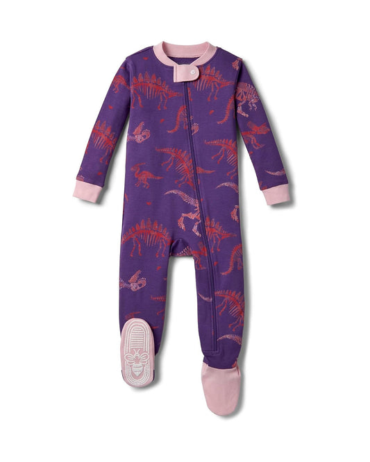 Burt's Bees Baby pijama pie cerrado zipper dinosaurio morada - Talla 18 meses