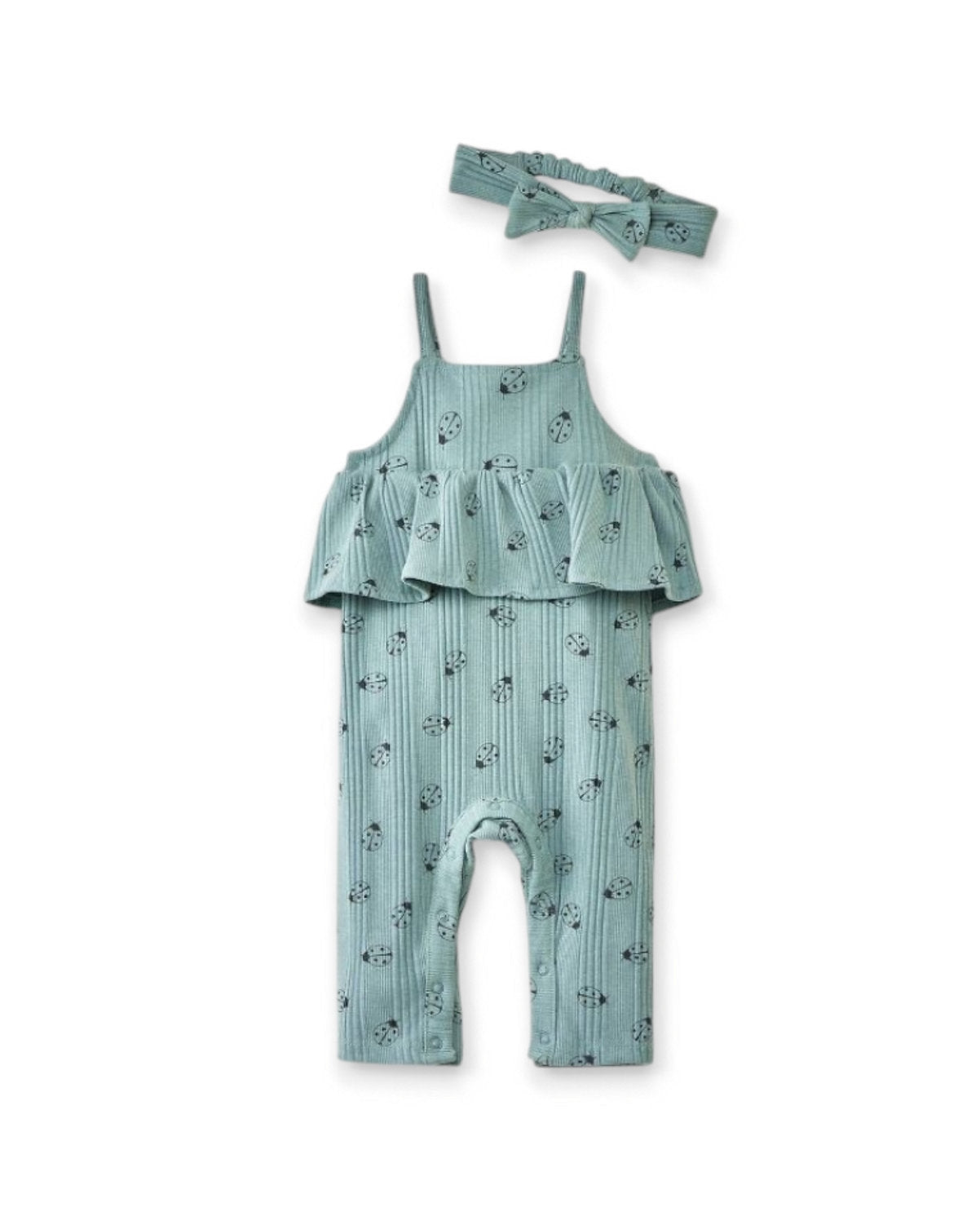 Grayson mini enterizo verde con diadema mariquita - Talla 12m 18m