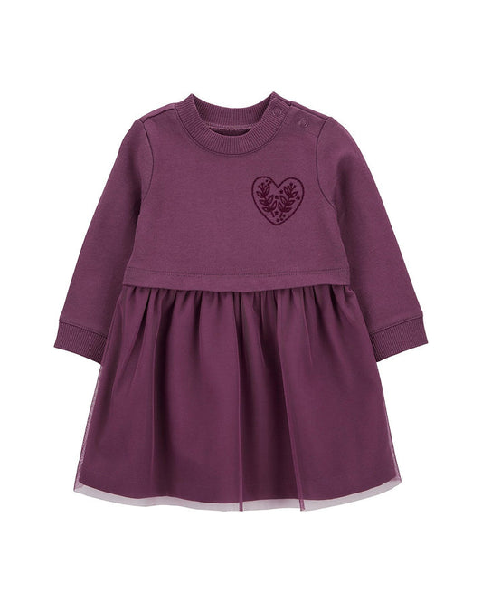 Carters Vestido morado corazon con calzón - Talla 3m