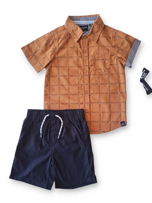 Kenneth Cole conjunto pantaloneta negra camisa manga corta - Talla 4T