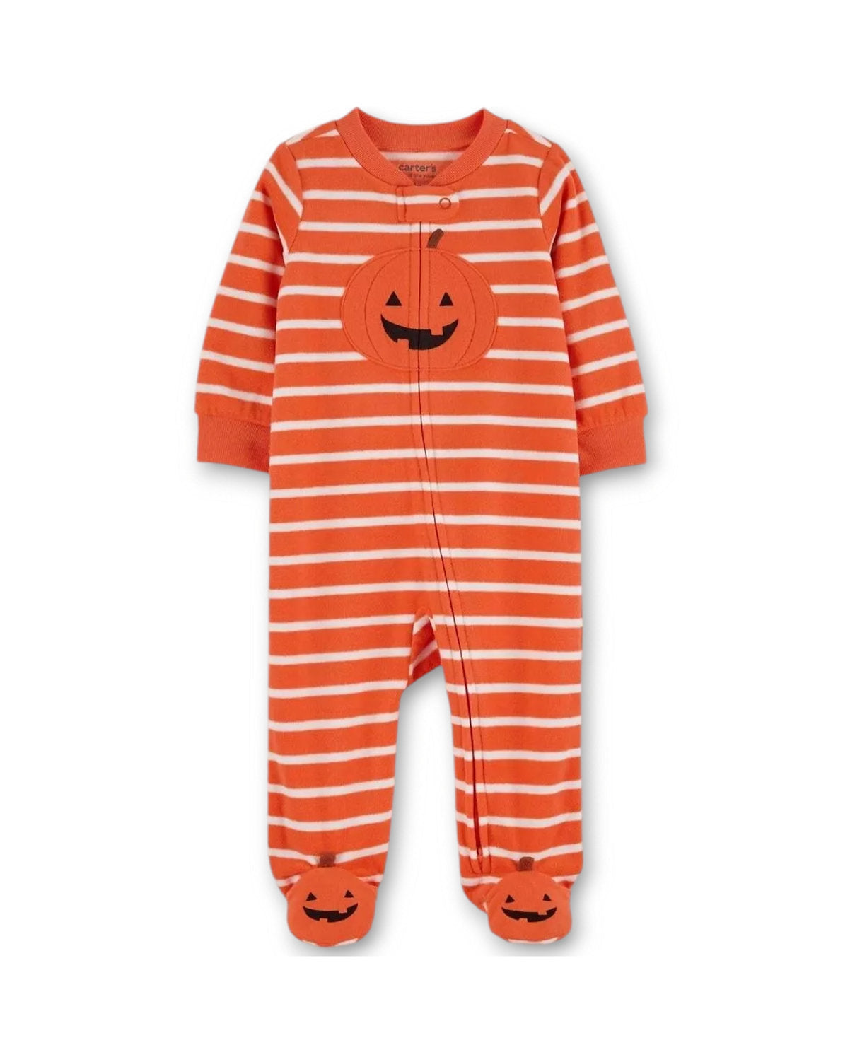 Carter's pijama halloween calabaza pie cerrado doble zipper tela polar - Talla 6 meses