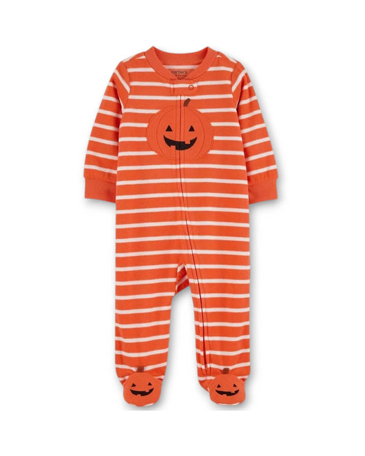 Carter's pijama halloween calabaza pie cerrado doble zipper tela polar - Talla 6 meses