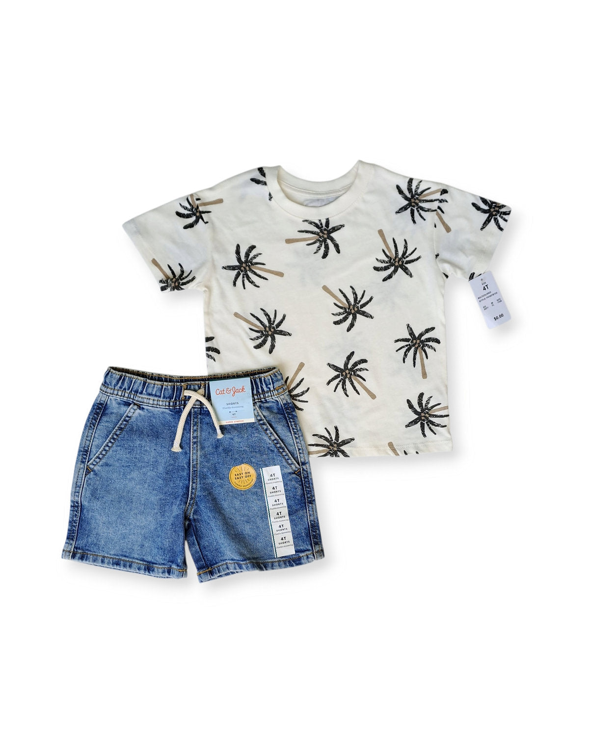 Cat & Jack conjunto jean mid wash y camiseta palmeras - Talla 4T