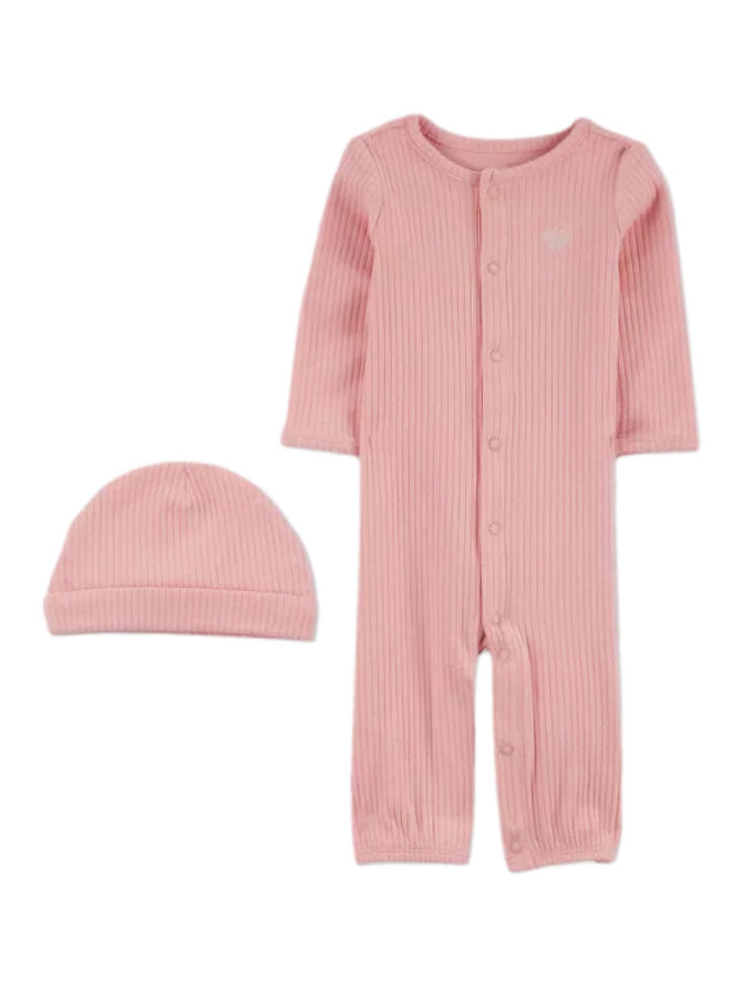 Carters pijama/saco rosa manga larga con gorro  - Talla 9 meses