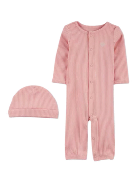 Carters pijama/saco rosa manga larga con gorro  - Talla 9 meses