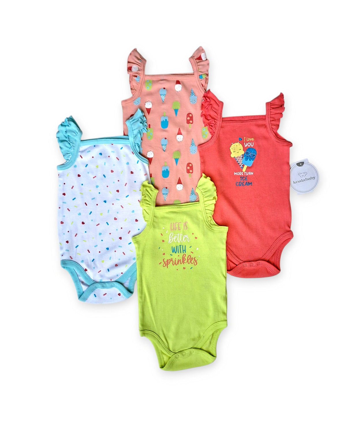 Koala Baby set 4 mamelucos sin manga multicolor - Talla 6a9 meses