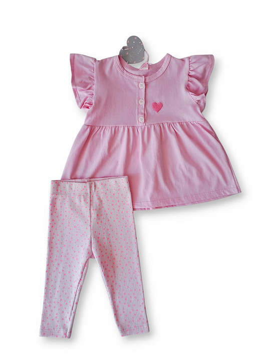 Infanti conjunto legging rosa y blusa corazon - Talla 6a9m