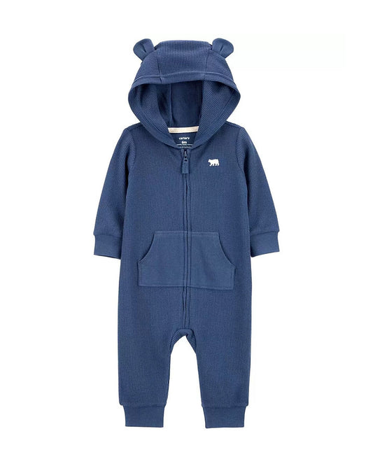 Carters jumpsuit azul rayas con zipper capucha - Talla 12m
