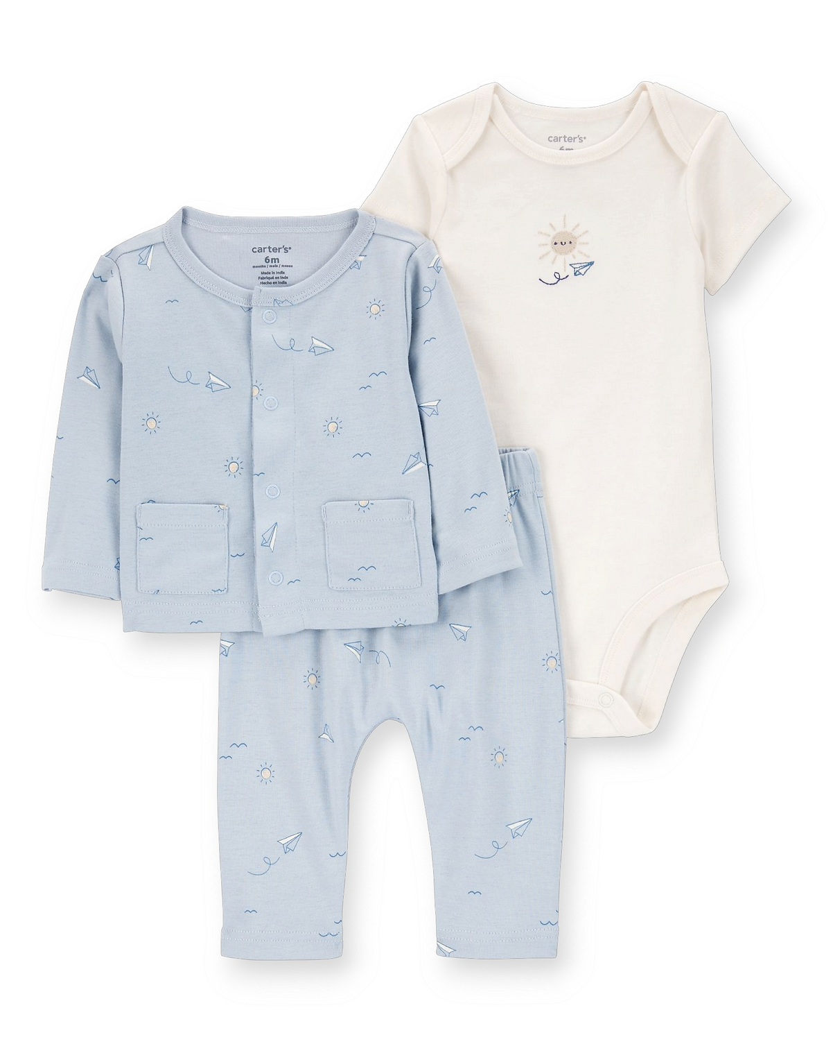 Carter's conjunto 3 piezas celeste avión - Talla 12 meses