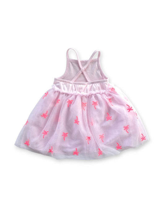 Cat & Jack vestido rosa tul palmeras con calzón - Talla 12m 18m
