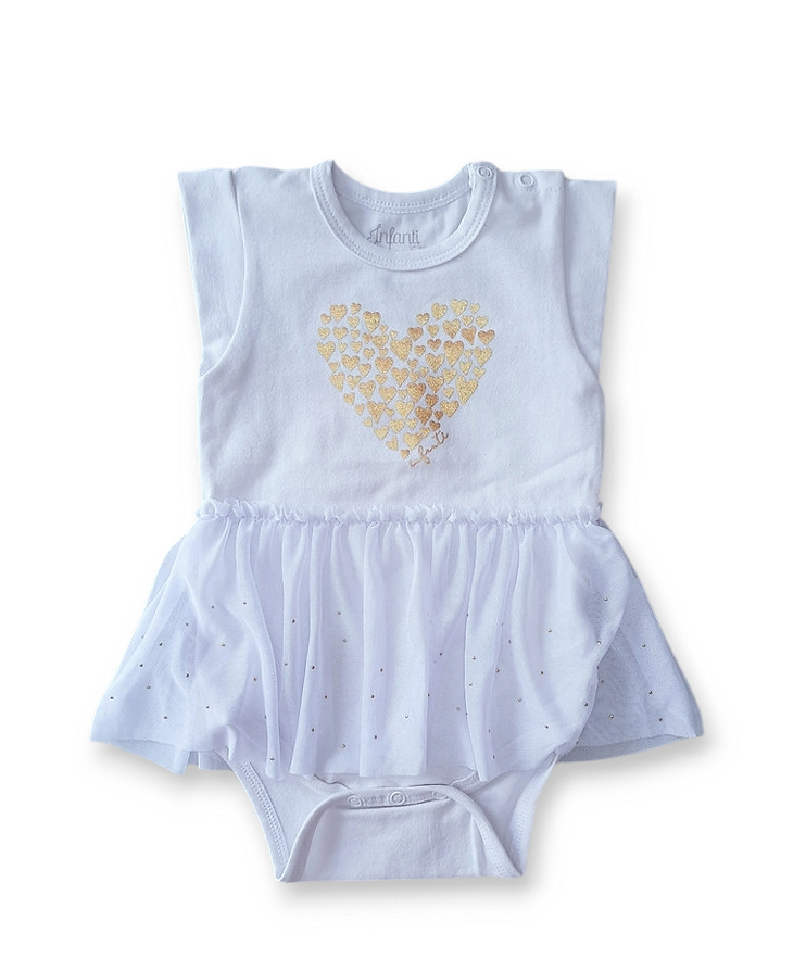 Infanti mameluco blanco manga corta corazon - Talla 6a9m
