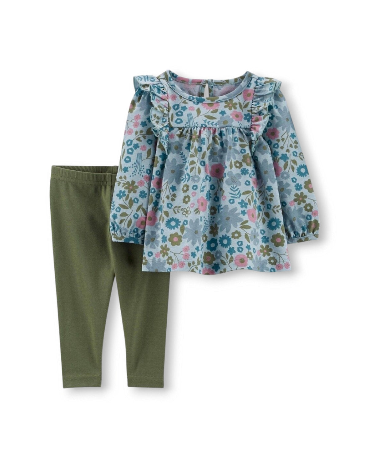 Carter's conjunto 2 piezas legging verde blusa manga larga flores - Talla 3m