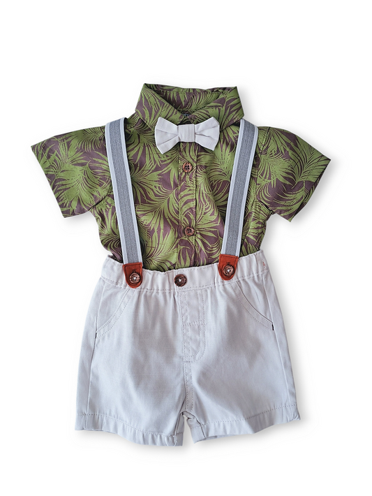 Little Lad conjunto short bodysuit tirantes corbatin - Talla 0a3m
