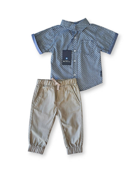 Ben Sherman conjunto pantalon verde camisa manga corta - Talla 12m 18m