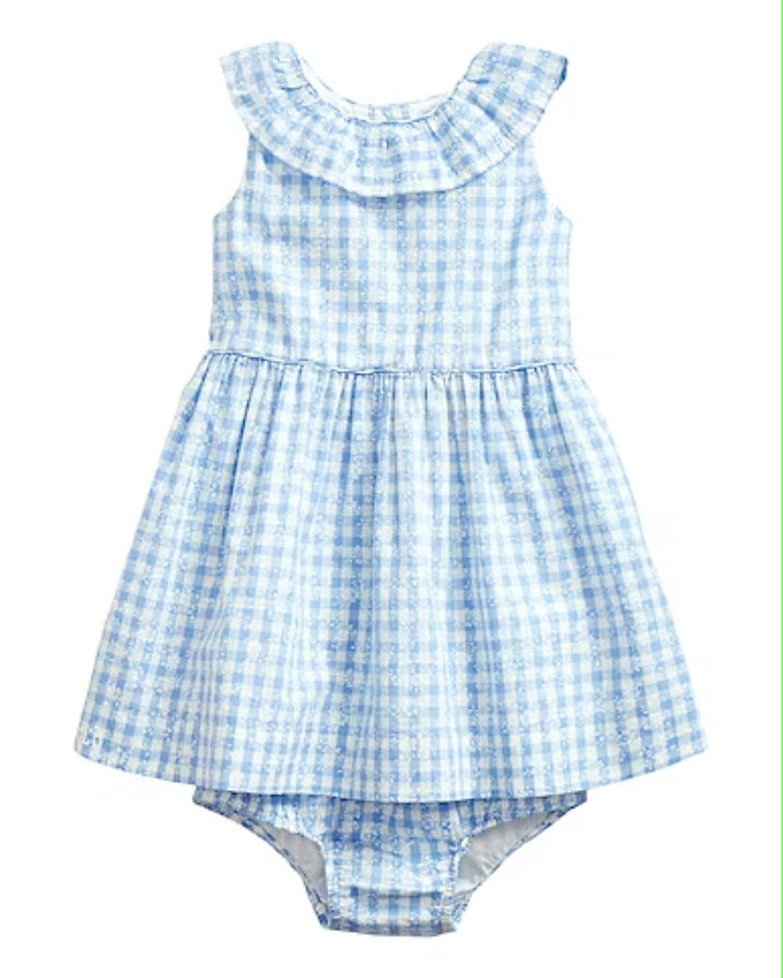 Ralph Lauren vestido celeste flores con calzón - Talla 24 meses