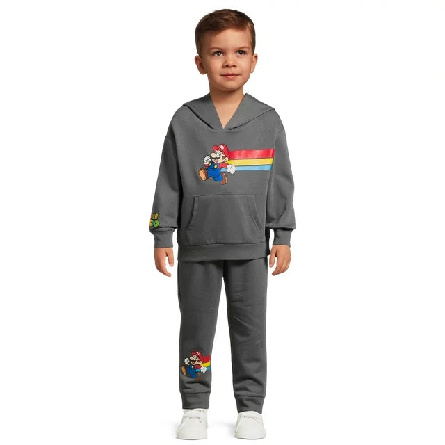 Mario Bros conjunto abrigo y jogger gris - Talla 2T