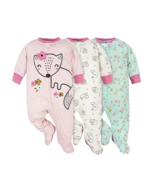 Gerber set 2 pijama pie cerrado zipper rosa zorrito - Talla 0a3m