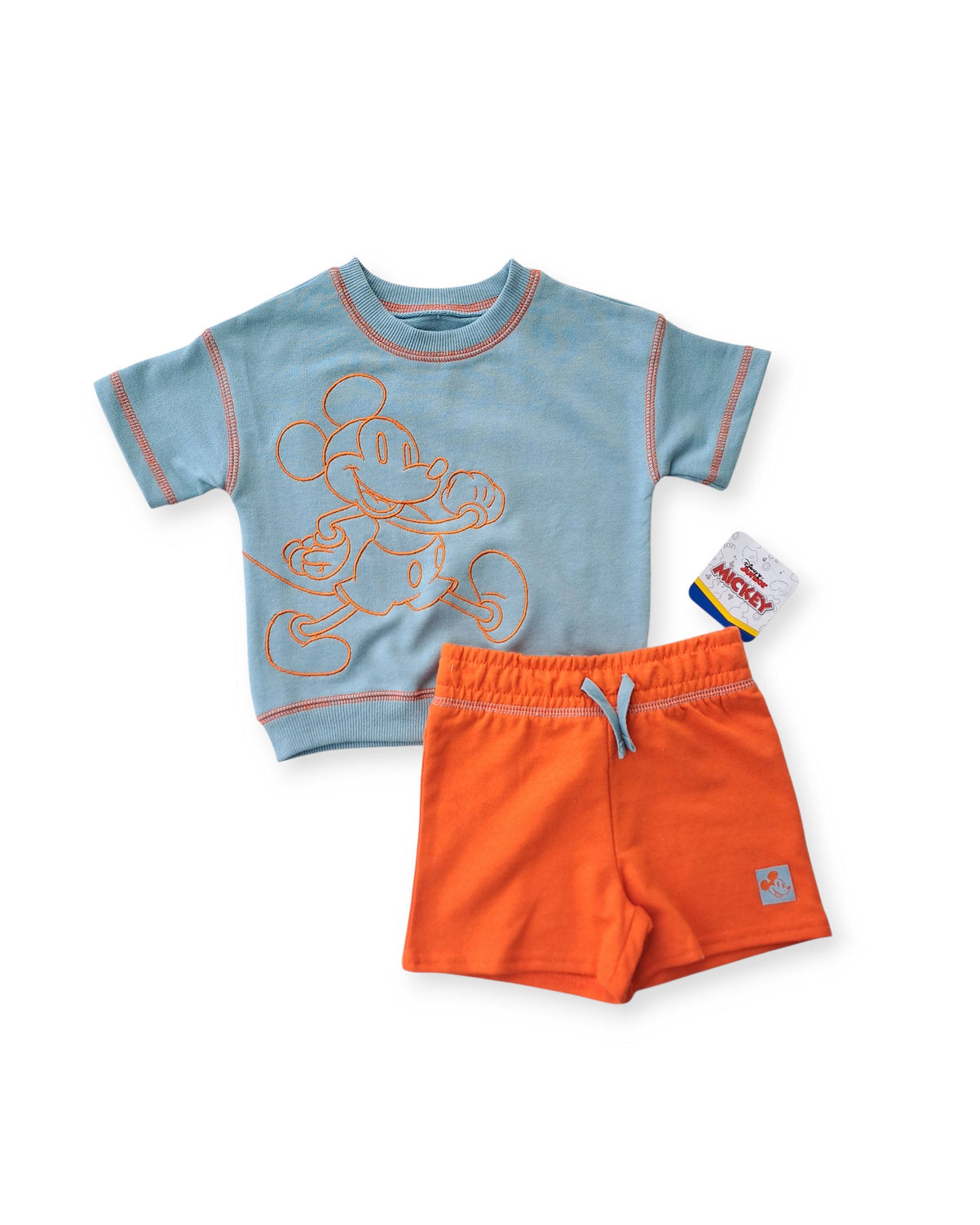 Disney Baby conjunto 2 piezas short naranja camiseta verde Mickey - Talla 18m