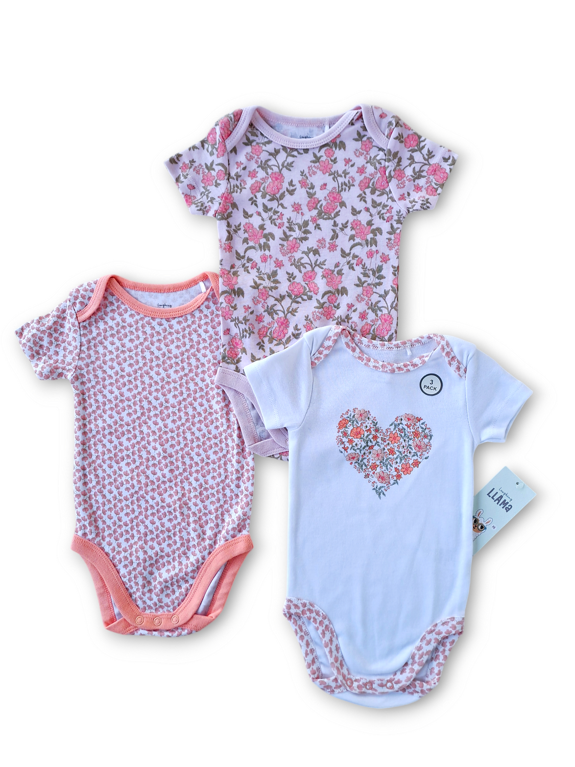 Laughing llama set 3 mamelucos flores - Talla 9 meses