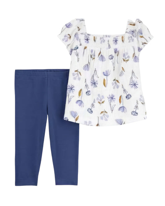 Carter's conjunto legging azul y blusa flores - Talla 9 meses