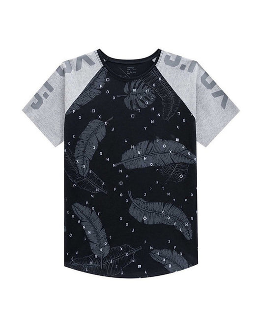 Jhonnie Fox camiseta negra estampada hojas - Talla 4T 6 y 8