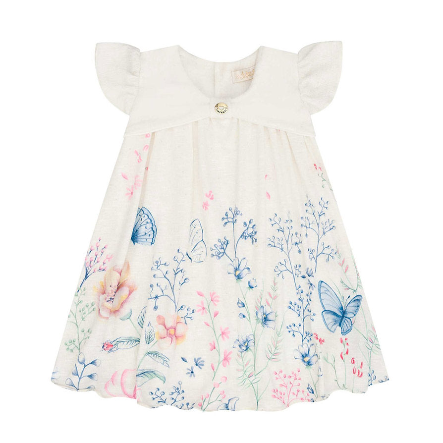 Infanti vestido blanco floreado con diadema - Talla 3a6m