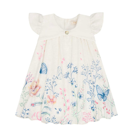 Infanti vestido blanco floreado con diadema - Talla 3a6m