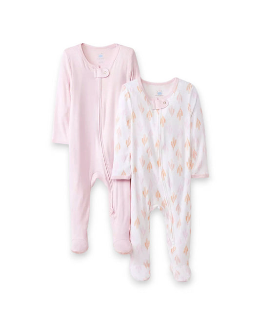 Cloud Island set 2 pijamas doble zipper pie cerrado tela modal - Talla 3a6m