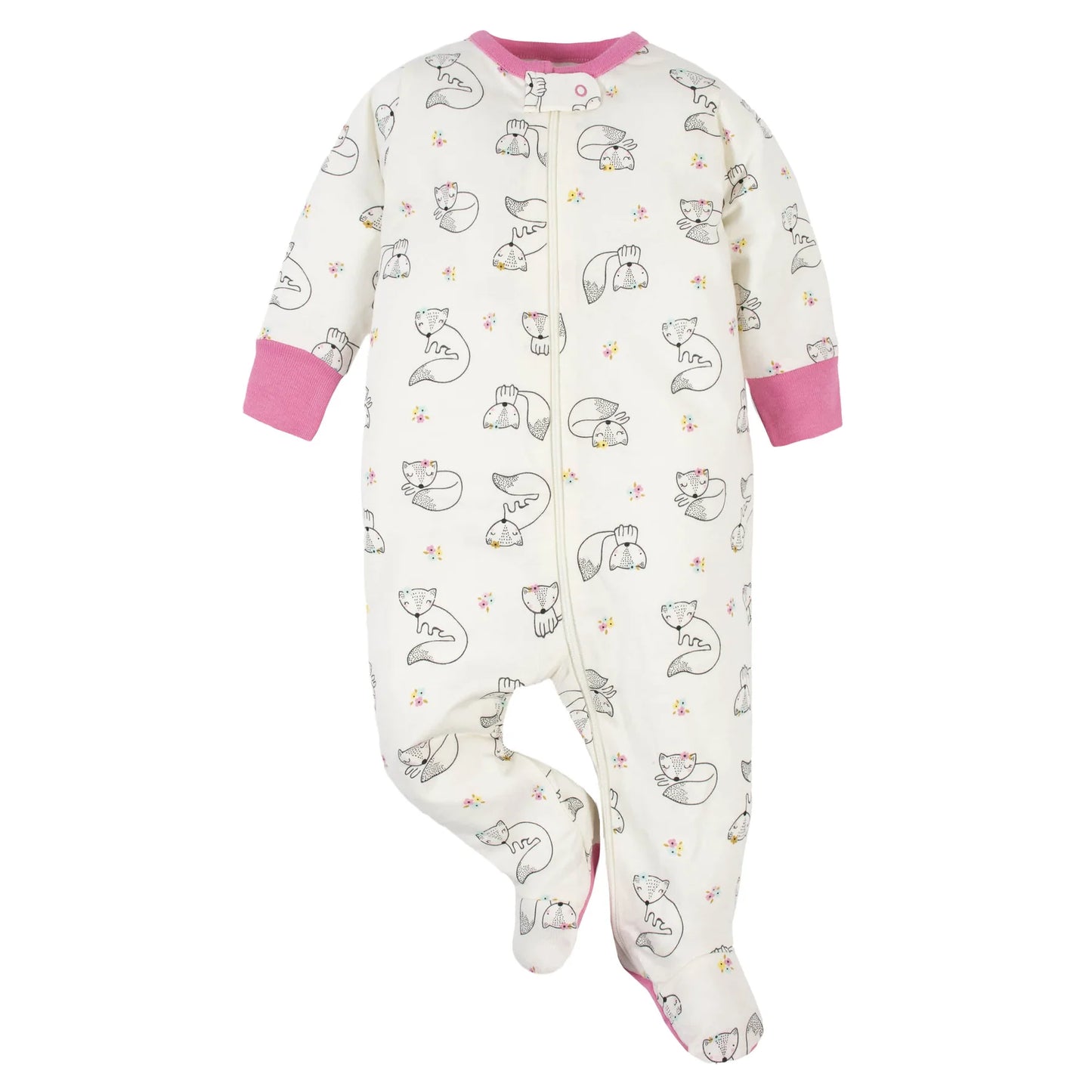 Gerber set 2 pijama pie cerrado zipper rosa zorrito - Talla 0a3m