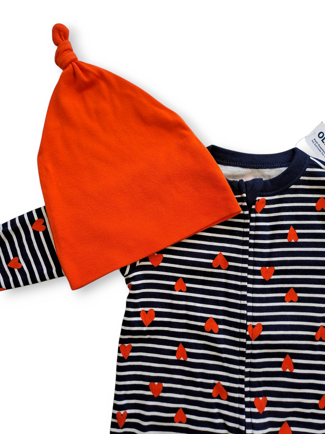 Old Navy pijama pie cerrado doble zipper corazones con gorro - Talla 3a6 meses