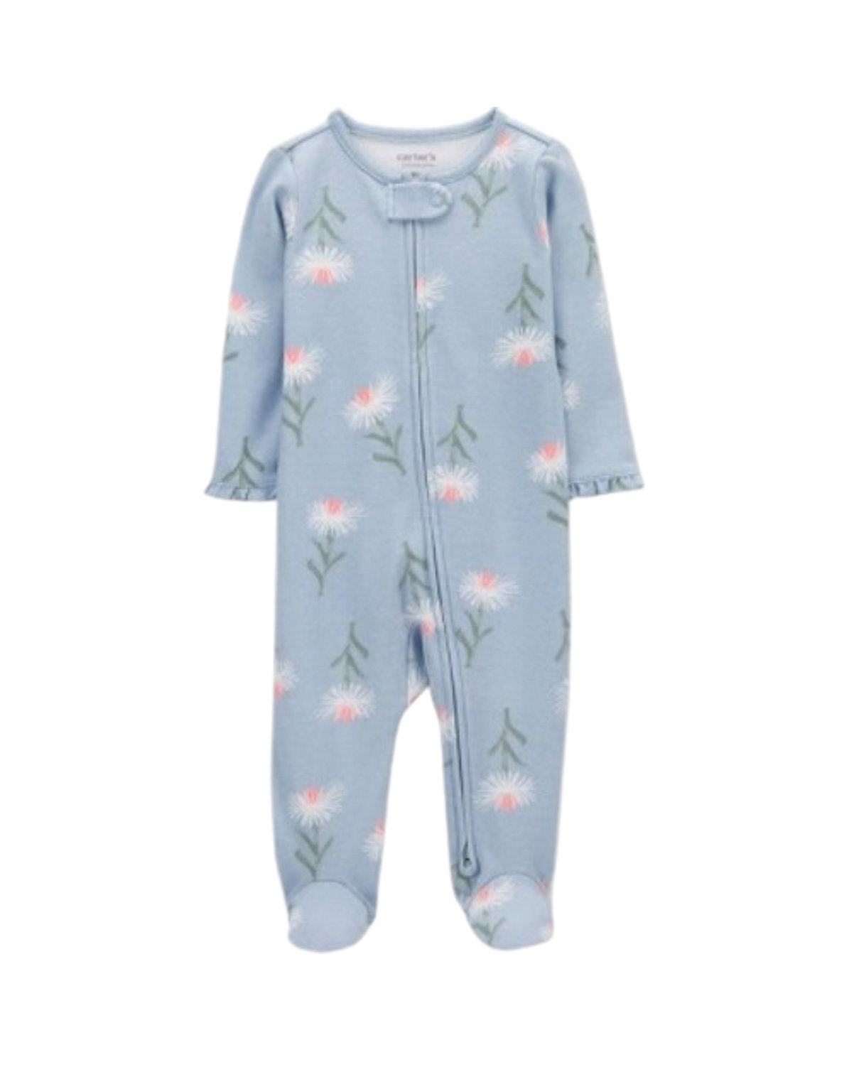 Carter's pijama celeste flores pie cerrado doble zipper - Talla 6m 9m