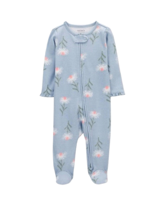 Carter's pijama celeste flores pie cerrado doble zipper - Talla 6m 9m