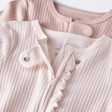 Cloud Island set 2 pijamas rosa pie cerrado doble zipper - Talla 3a6 meses