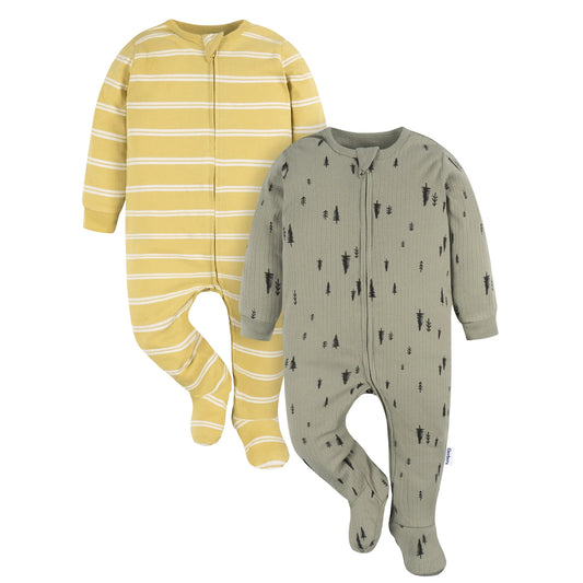 Gerber set 2 pijamas zipper pie cerrado amarillo gris - Talla Recién nacido