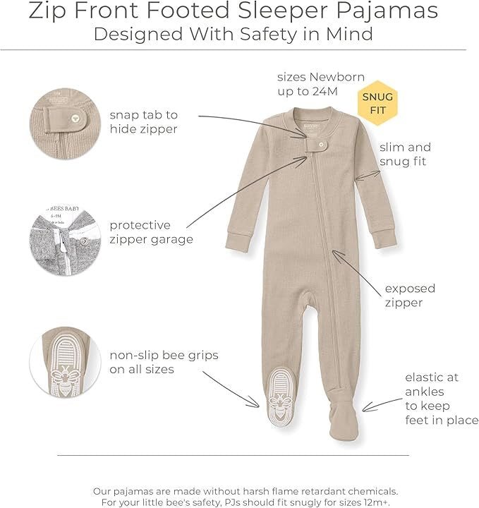 Burt's Bees Baby pijama pie cerrado zipper unisex - Talla 3a6 meses