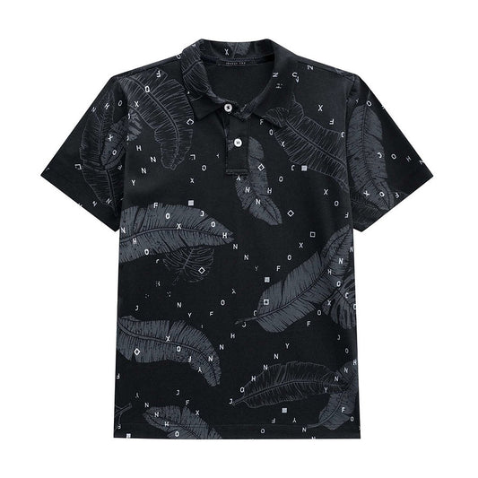 Jhonnie Fox polo negro estampado hojas - Talla 8