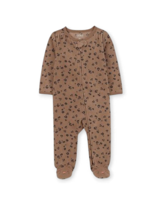 Carter's pijama pie cerrado doble zipper marrón tigre tela polar - Talla 9m