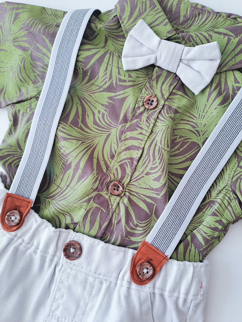 Little Lad conjunto short bodysuit tirantes corbatin - Talla 0a3m