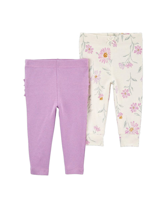 Carter's Set 2 pantalones lila y blanco flores - Talla 18 meses