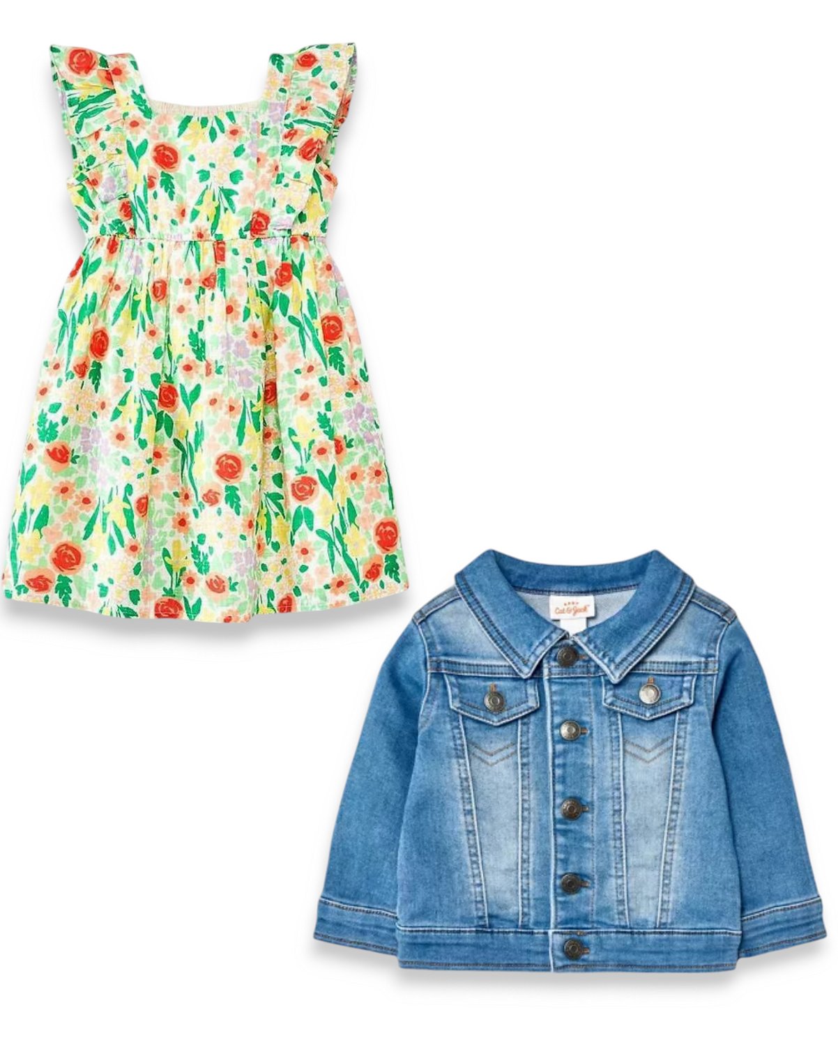 Cat & Jack chaqueta mezclilla y vestido floreado - Talla 3T