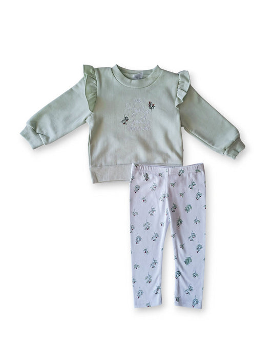 Lila & Jack conjunto legging y abrigo verde flores - Talla 9a12 meses