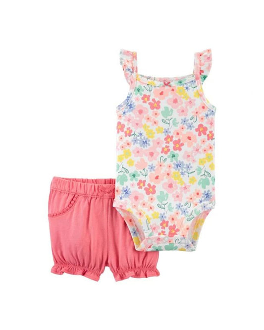 Carter's Set 2 piezas mameluco flores y short - Talla 9 meses