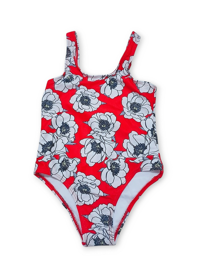 Traje de baño entero rojo flores  - Talla 6/7