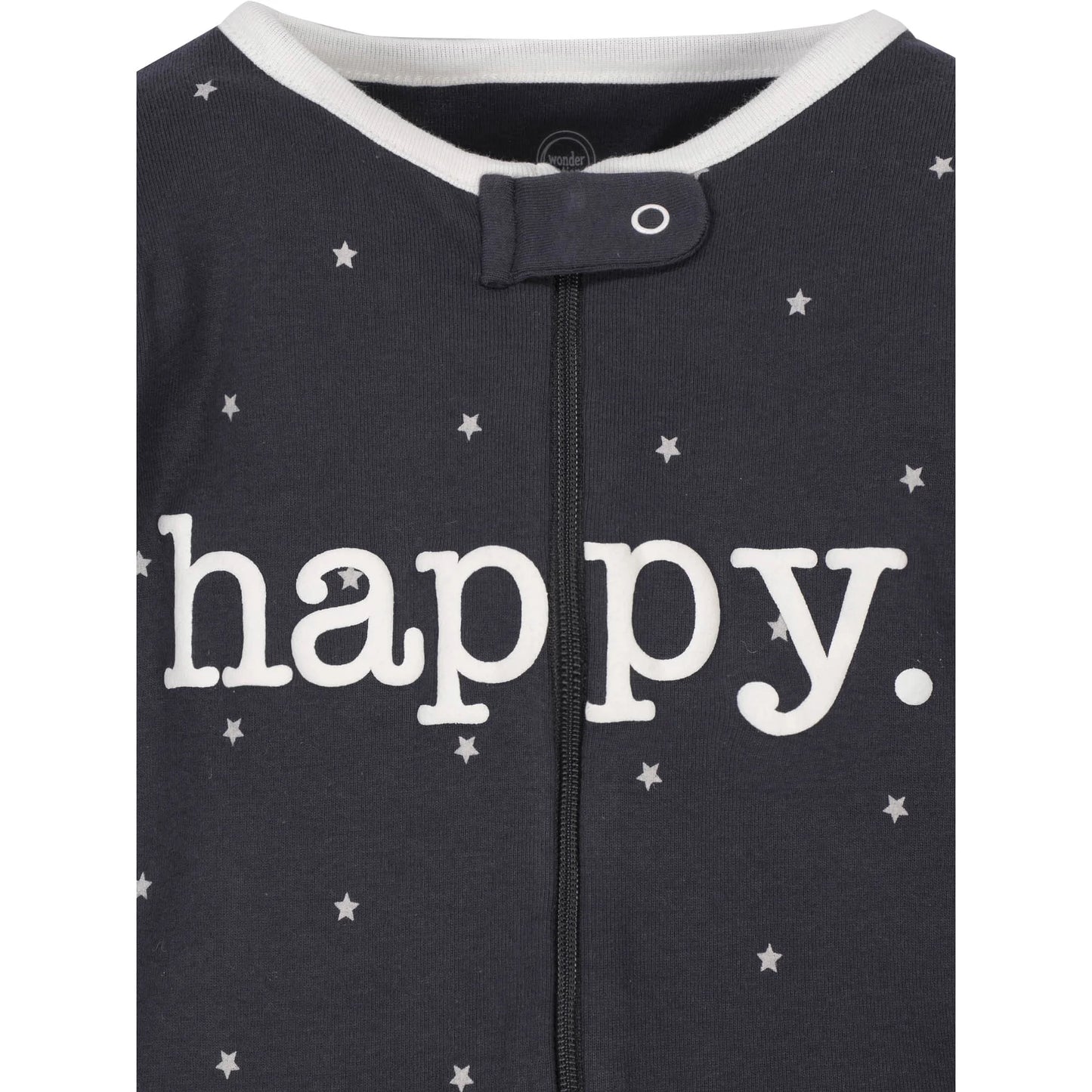 Wonder Nation set 2 pijamas pie cerrado zipper happy unisex - Talla 0a3 meses