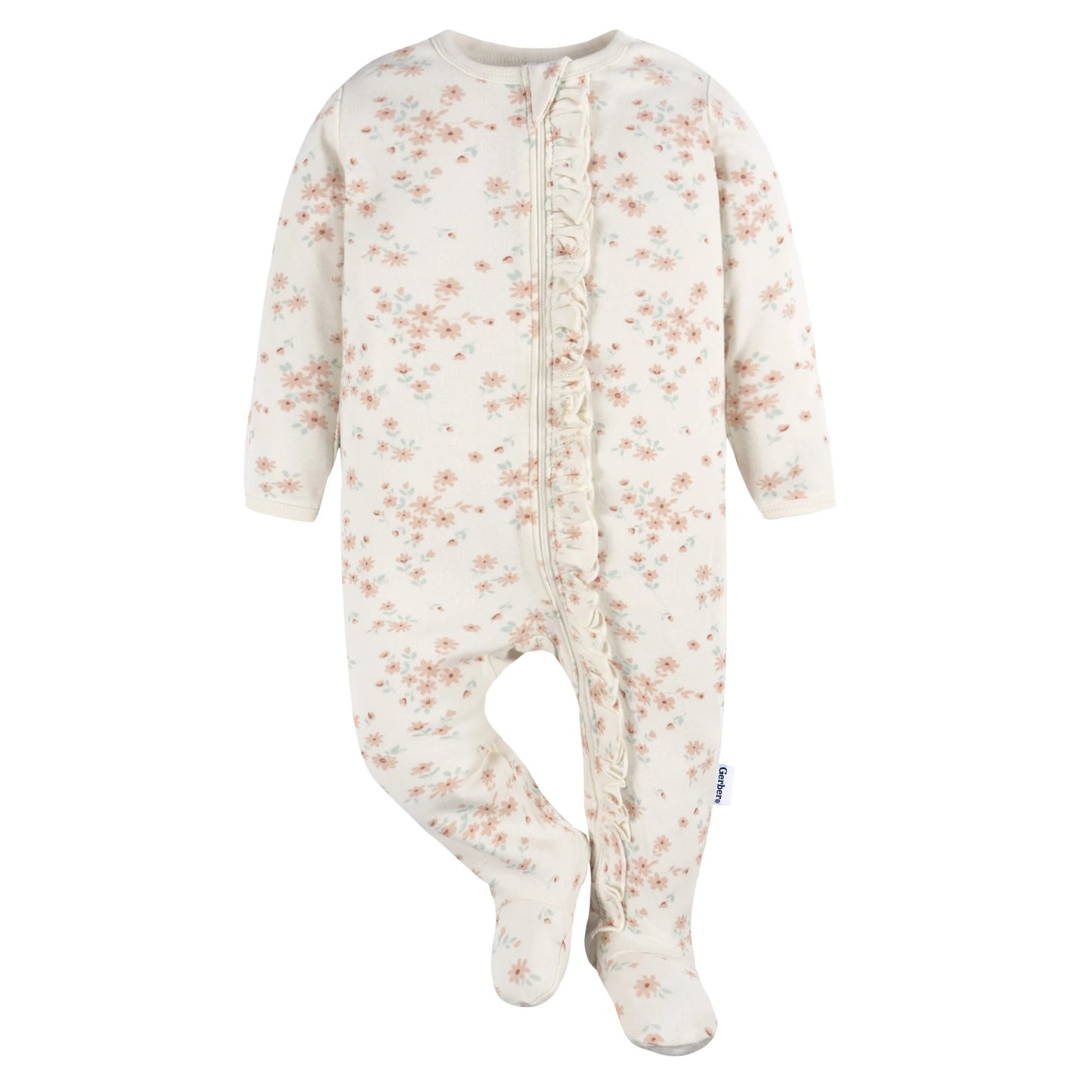 Gerber set 2 pijamas zipper pie cerrado flores - Talla RN - 0a3m - 3a6m