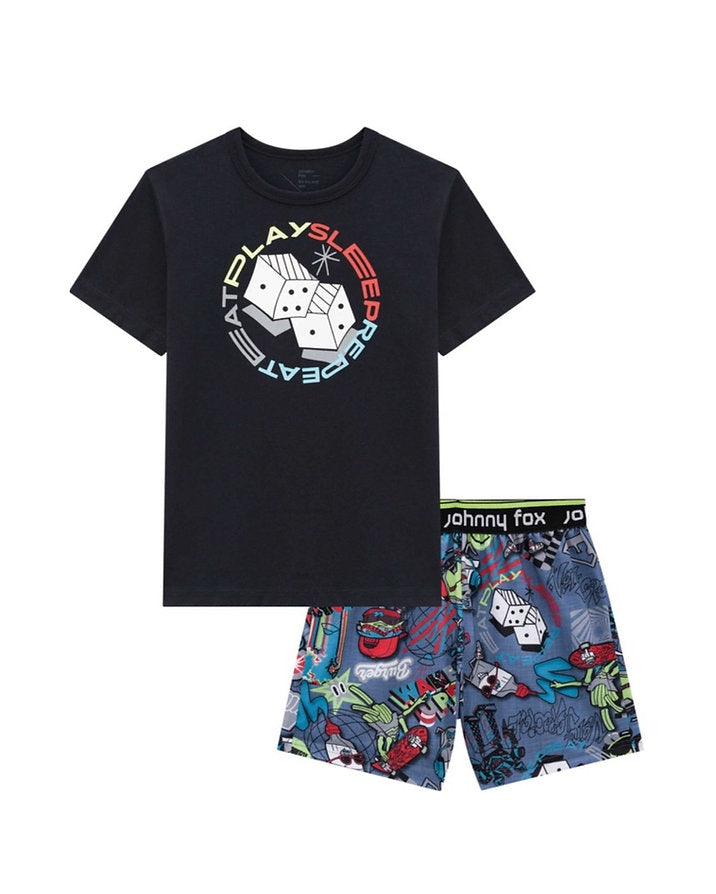 Jhonnie Fox conjunto camiseta y bermuda dados - Talla 4T y 6