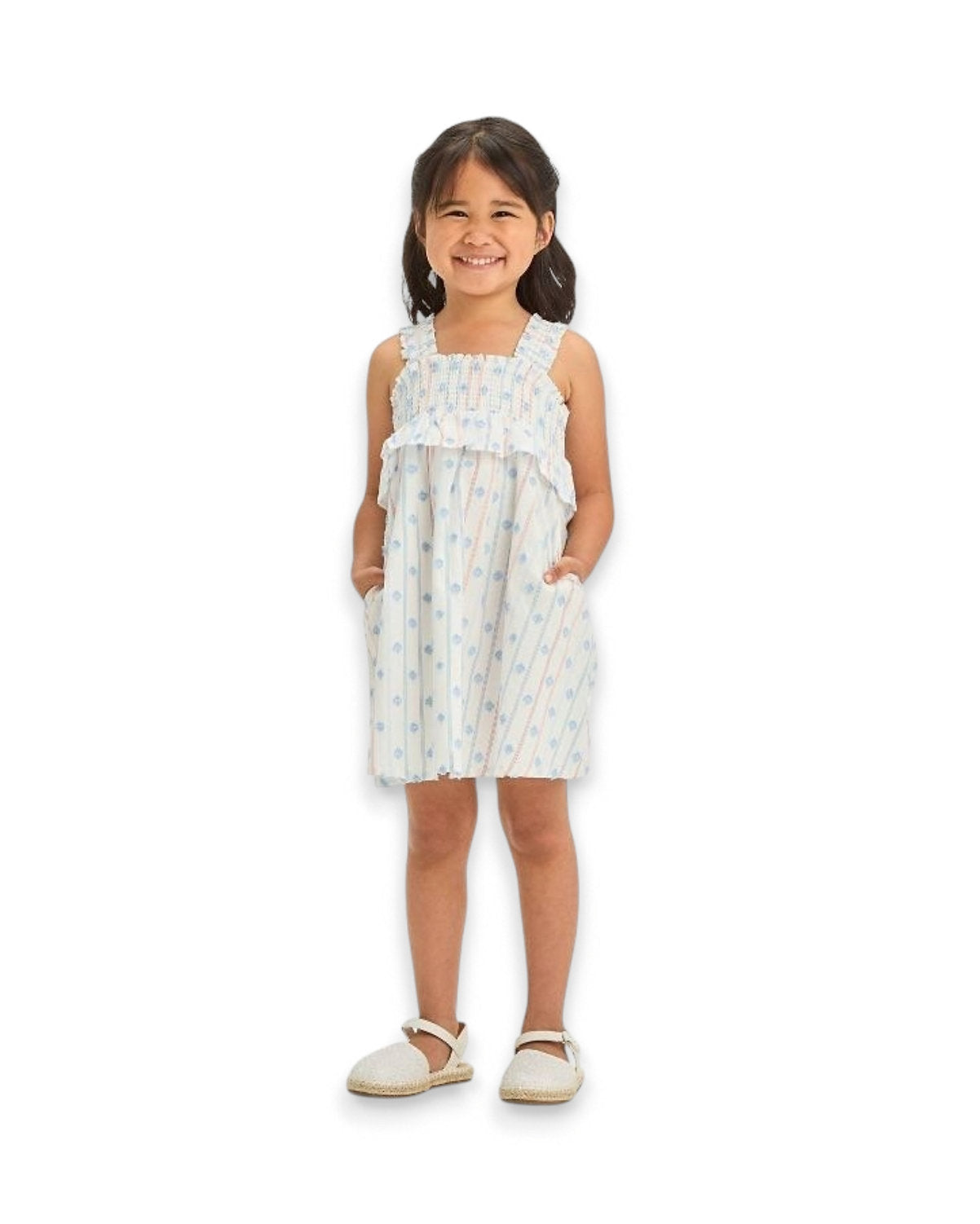 Cat & Jack vestido blanco rayas con calzón - Talla 12m 18m
